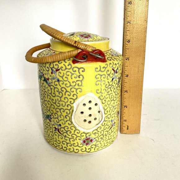 1972 Chinese Famille Juane Yellow Floral Enamel Jingdezhen Coffee Pot For PARTS - Picture 8 of 12